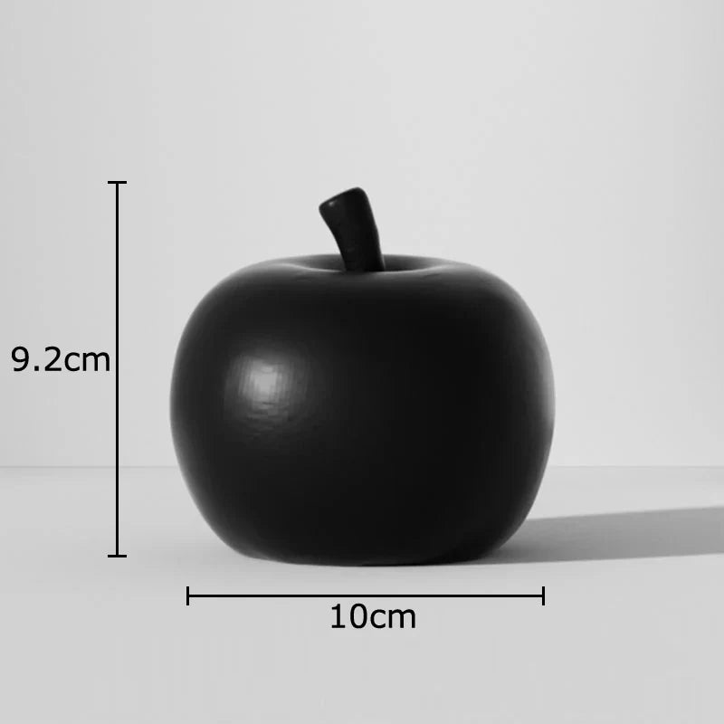 Esculturas Decorativas Frutas Listradas – Maçã e Abacaxi em Resina Minimalista Preto e Branco