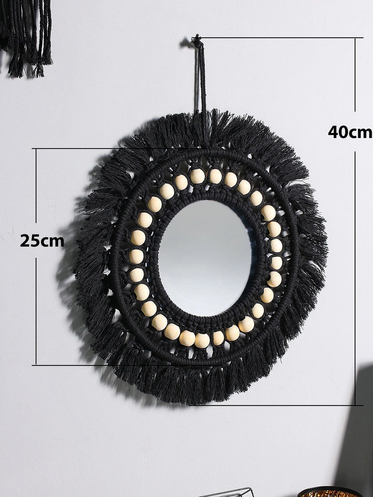 Espelho Decorativo Redondo com Moldura em Macramê – Estilo Nórdico Boho para Parede